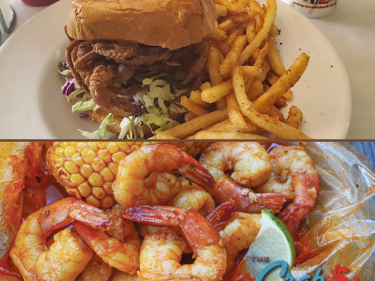 Seafood boils piled high on the table.