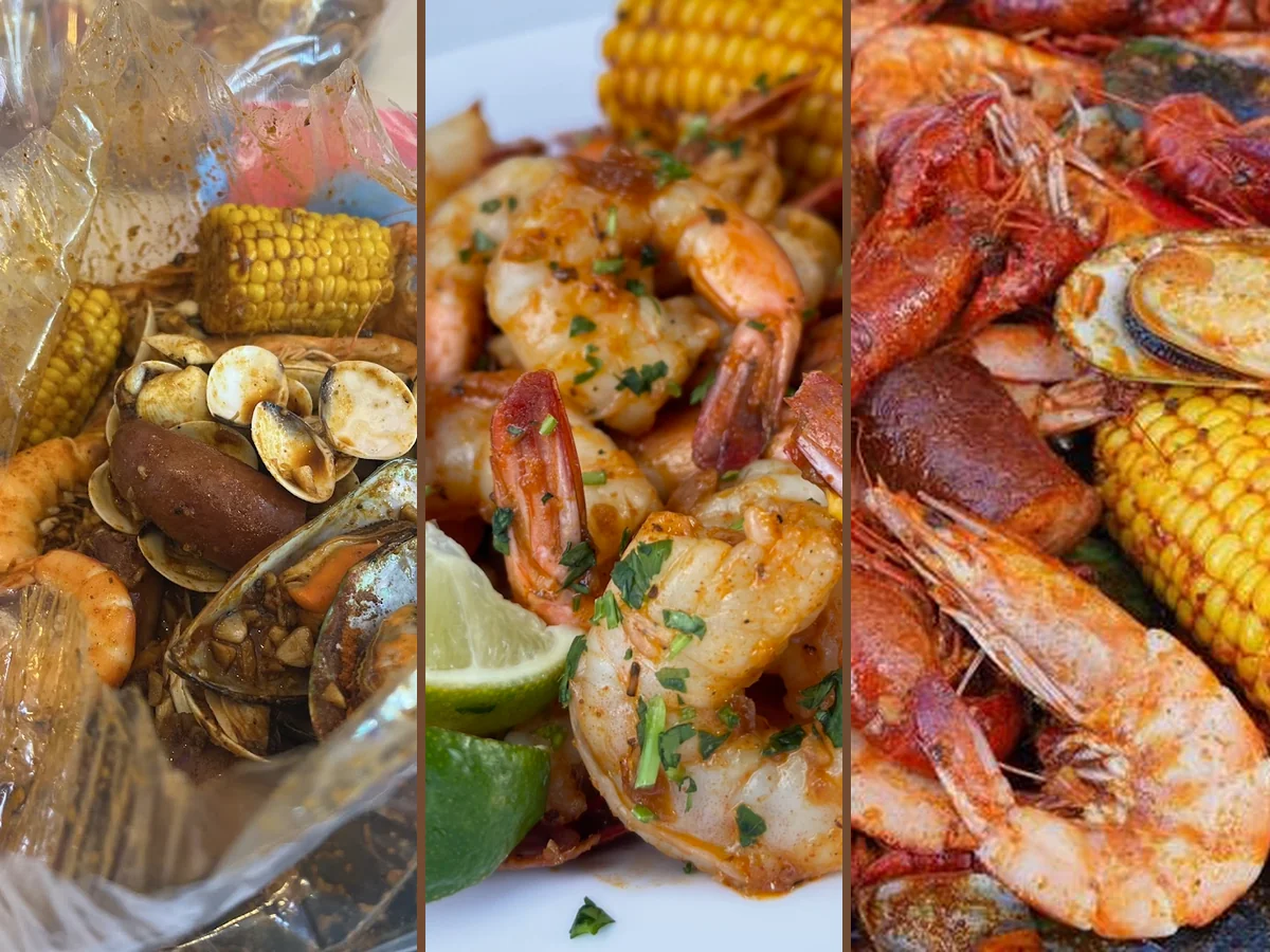 Casual dining room with crab house dishes.