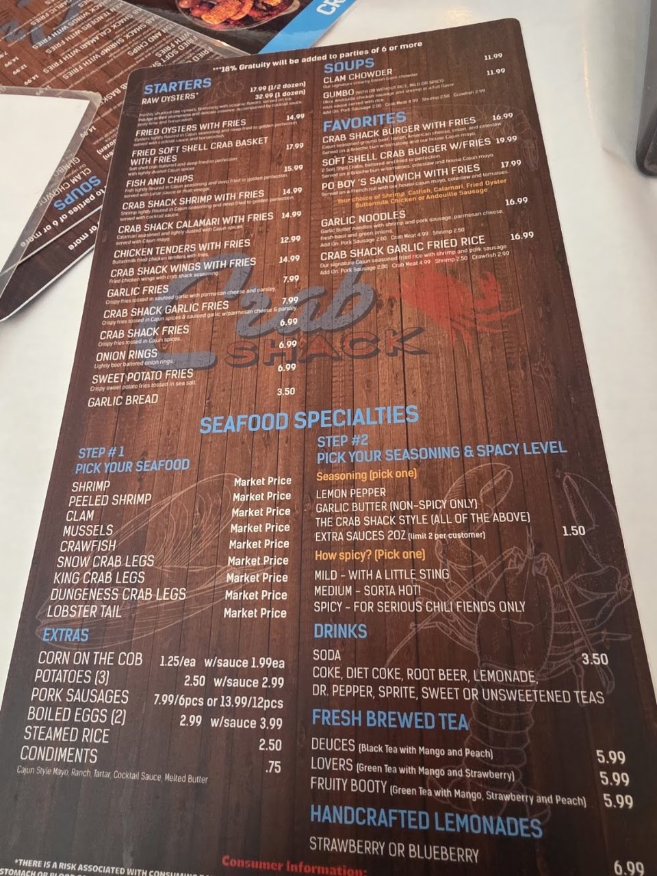 Casual menu layout with combo meals.